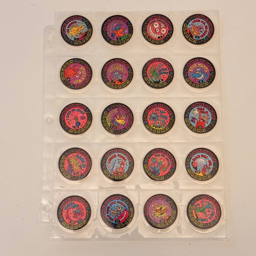 Vintage Awesome Aliens Pogs Milk Caps Set of 20 90s Collectible Game Discs